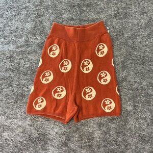 Ciao Ciao High Rise Rust Knit Mini Shorts with Yin-Yang Pattern Size S